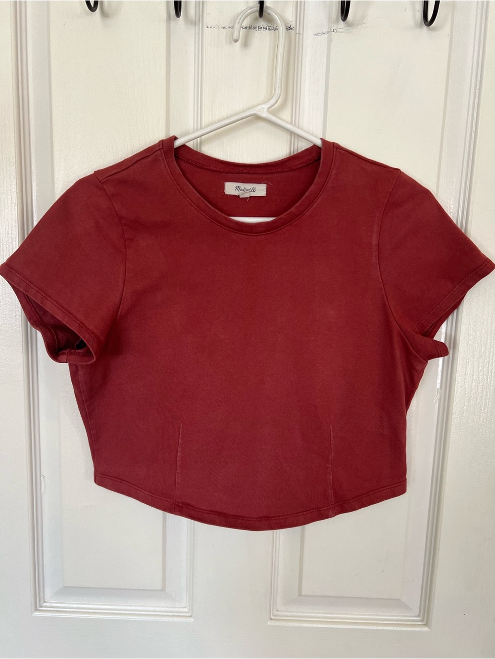 Madewell Rust Red Cotton Crop Baby Tee Curved Hem Top Medium
